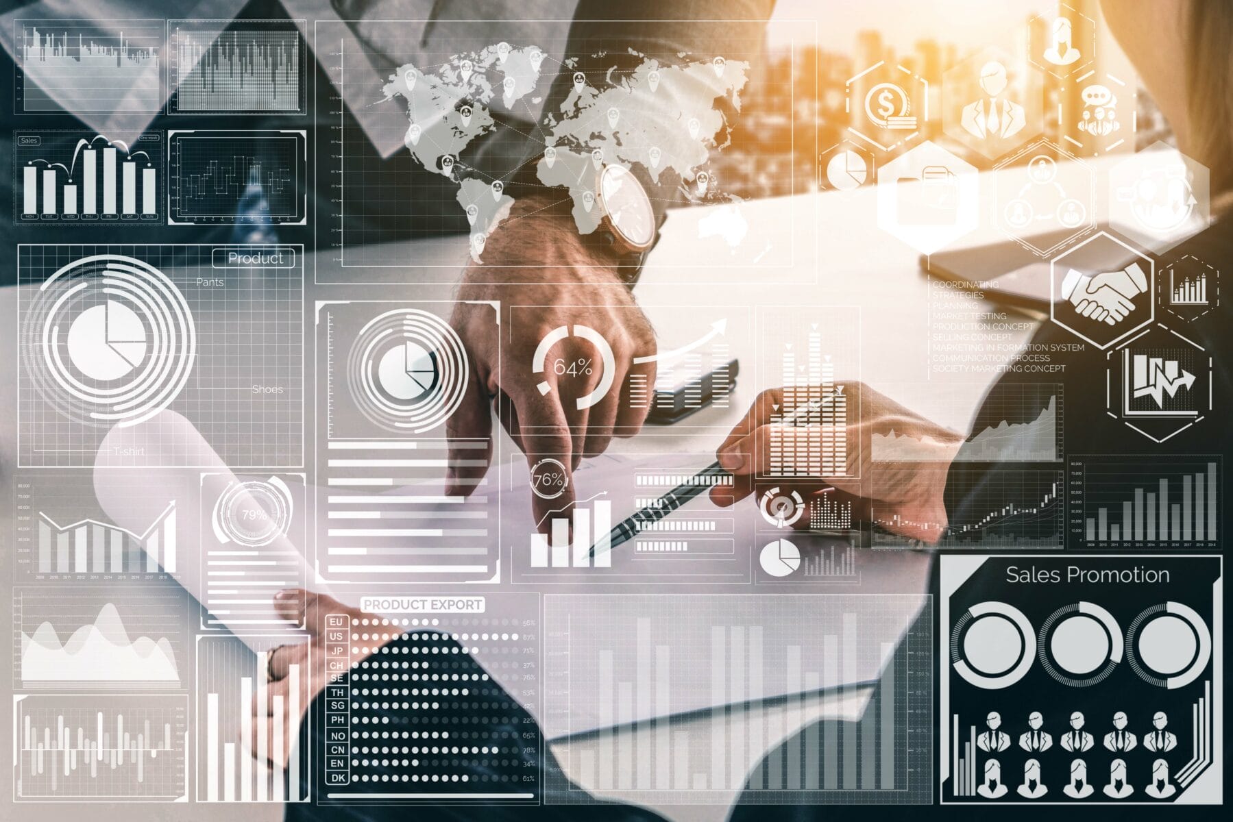 Big Data als Technologie für die Unternehmensfinanzen Hand zeigt auf digitale Fläche mit digitalen Icons für Planung